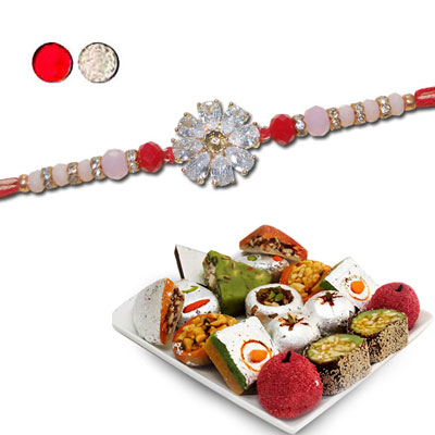 "RAKHIS -AD 4560 A (Single Rakhi),500gms of Kaju Assorted Sweets - Click here to View more details about this Product